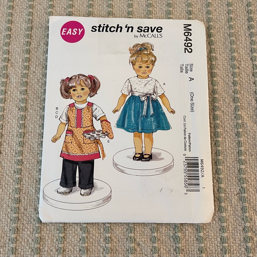 NEW - McCall's Stitch 'n Save M6492 Sewing Pattern - Doll Clothes